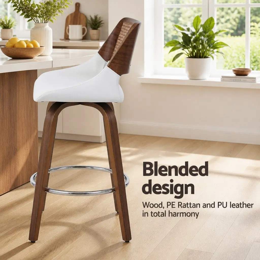 Swivel Bar Stool with White Walnut Finish 60cm Height