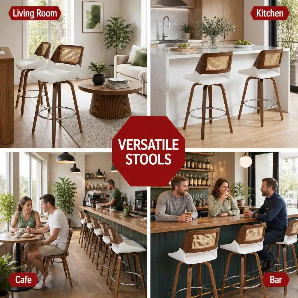 Swivel Bar Stool with White Walnut Finish 60cm Height