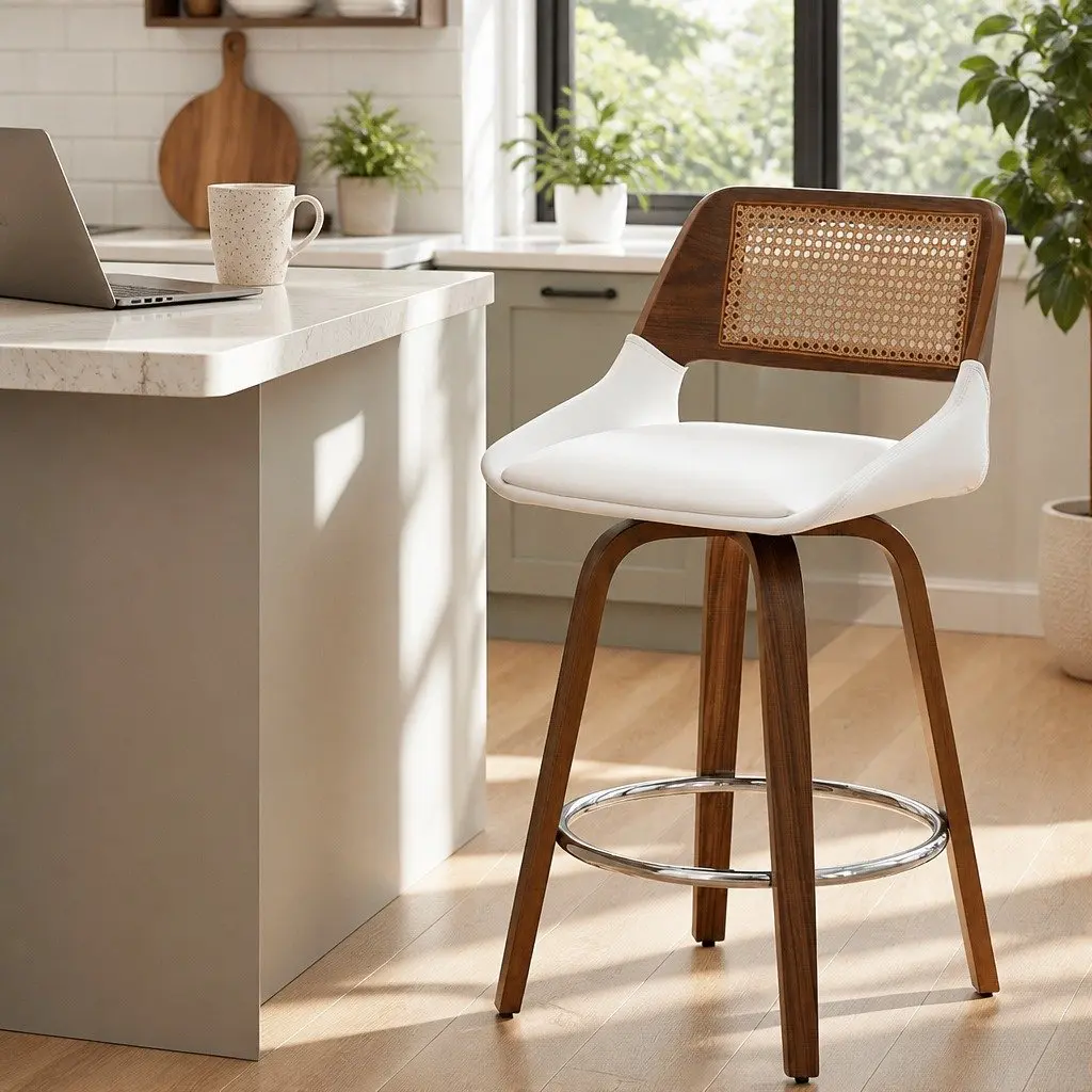 Swivel Bar Stool with White Walnut Finish 60cm Height