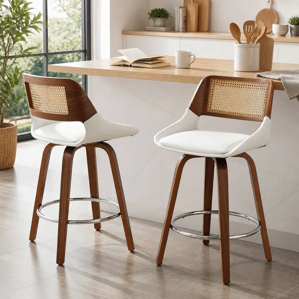 Set of 2 Swivel Bar Stools for Kitchen Counters