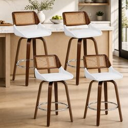 Set of 4 Walnut and White Swivel Bar Stools