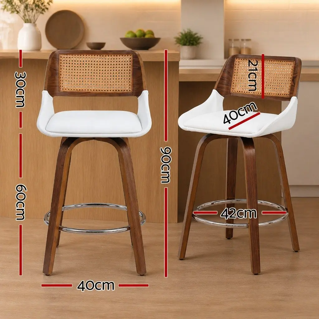 Set of 4 Walnut and White Swivel Bar Stools