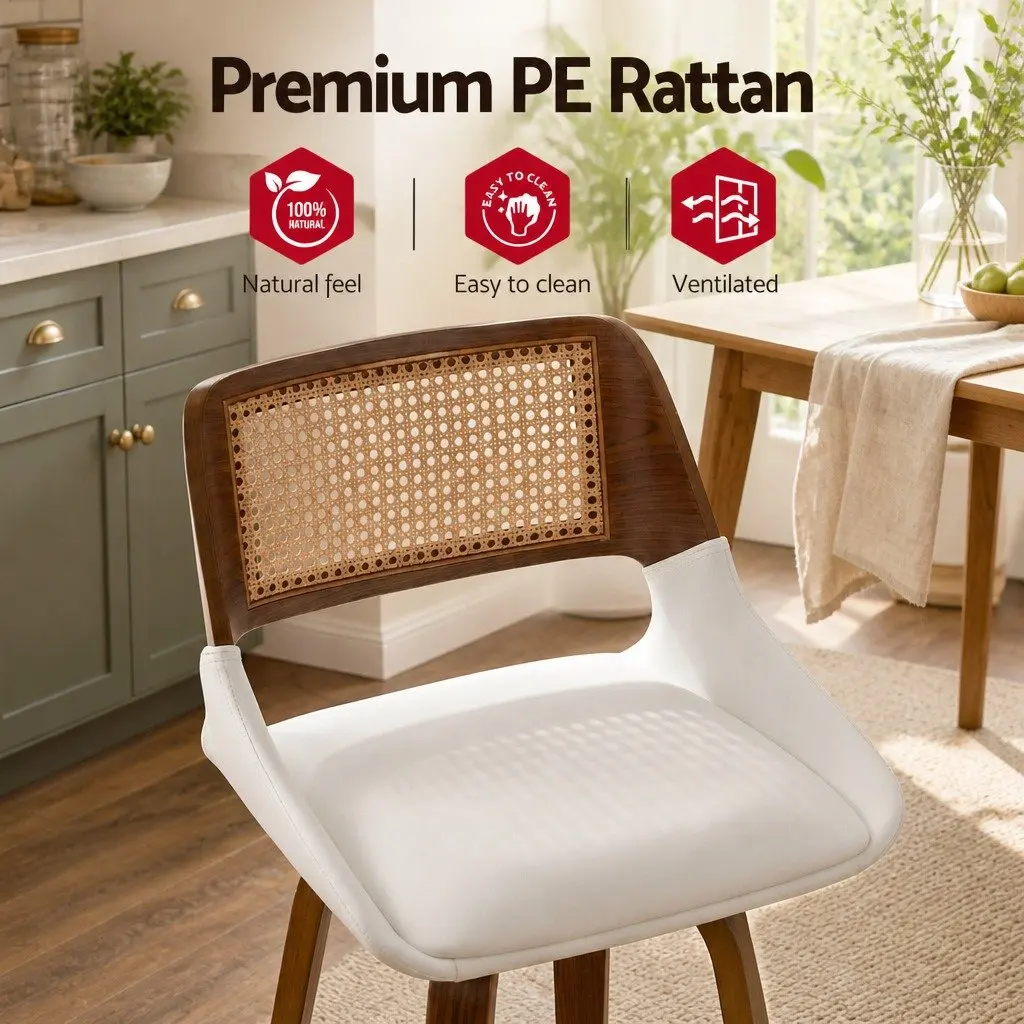 Set of 4 Walnut and White Swivel Bar Stools
