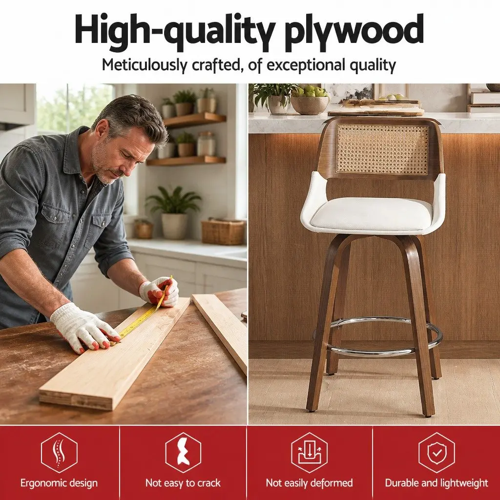 Set of 4 Walnut and White Swivel Bar Stools