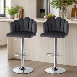 Set of 2 Adjustable Velvet Bar Stools in Grey