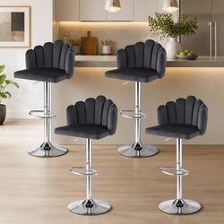 Set of 4 Velvet Grey Bar Stools with Adjustable Height
