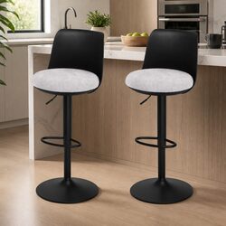 Set of 2 Black Curved Bar Stools with Gas Lift