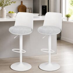 Set of 2 White Swivel Bar Stools with Gas Lift