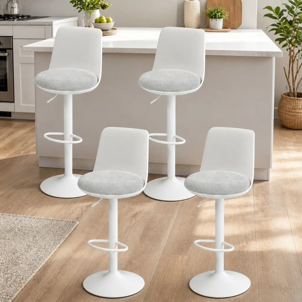 Set of 4 White Swivel Bar Stools with Gas Lift