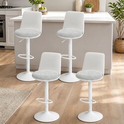Set of 4 White Swivel Bar Stools with Gas Lift