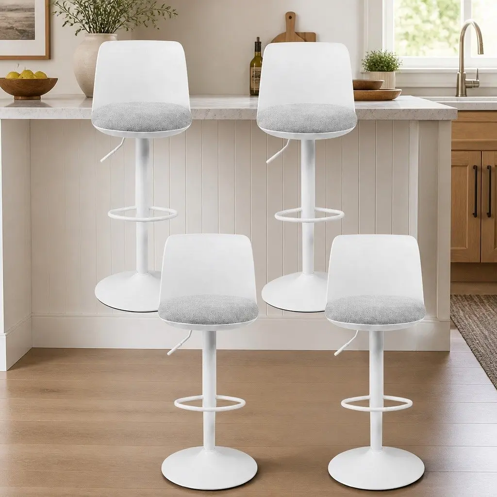 Set of 4 White Swivel Bar Stools with Gas Lift