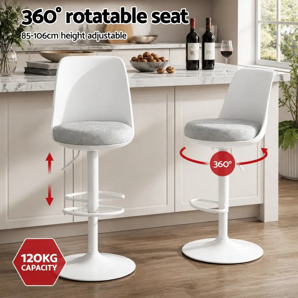 Set of 4 White Swivel Bar Stools with Gas Lift