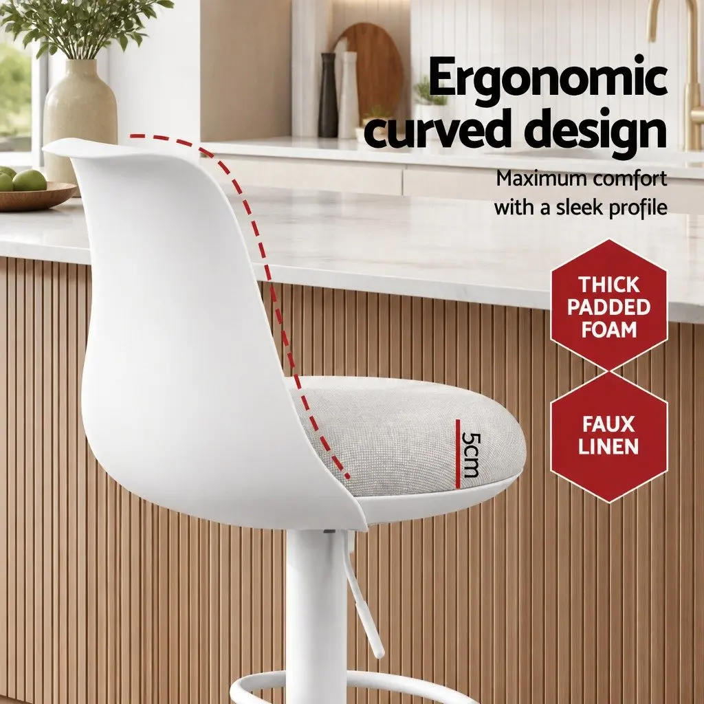 Set of 4 White Swivel Bar Stools with Gas Lift