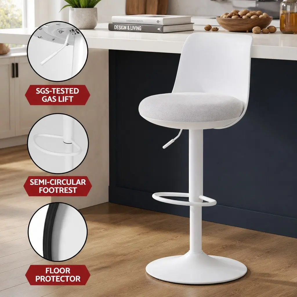 Set of 4 White Swivel Bar Stools with Gas Lift