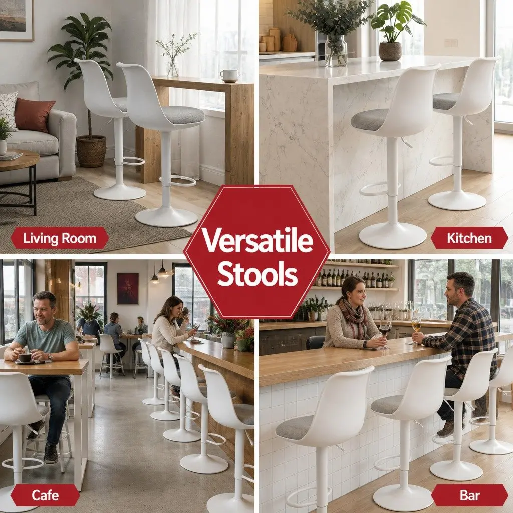 Set of 4 White Swivel Bar Stools with Gas Lift