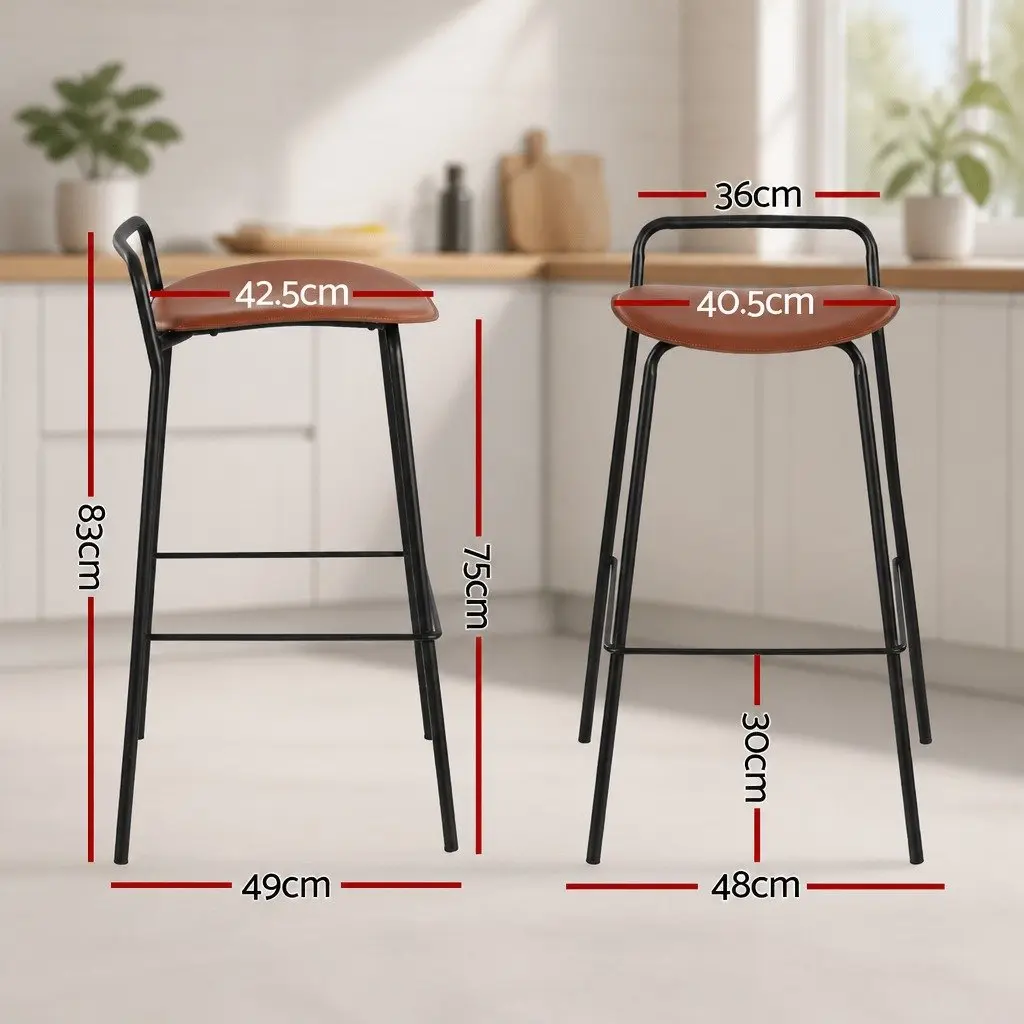 Bar Stools Brown Cushioned 75cm Height Powder-coated Metal Frame Set of 4