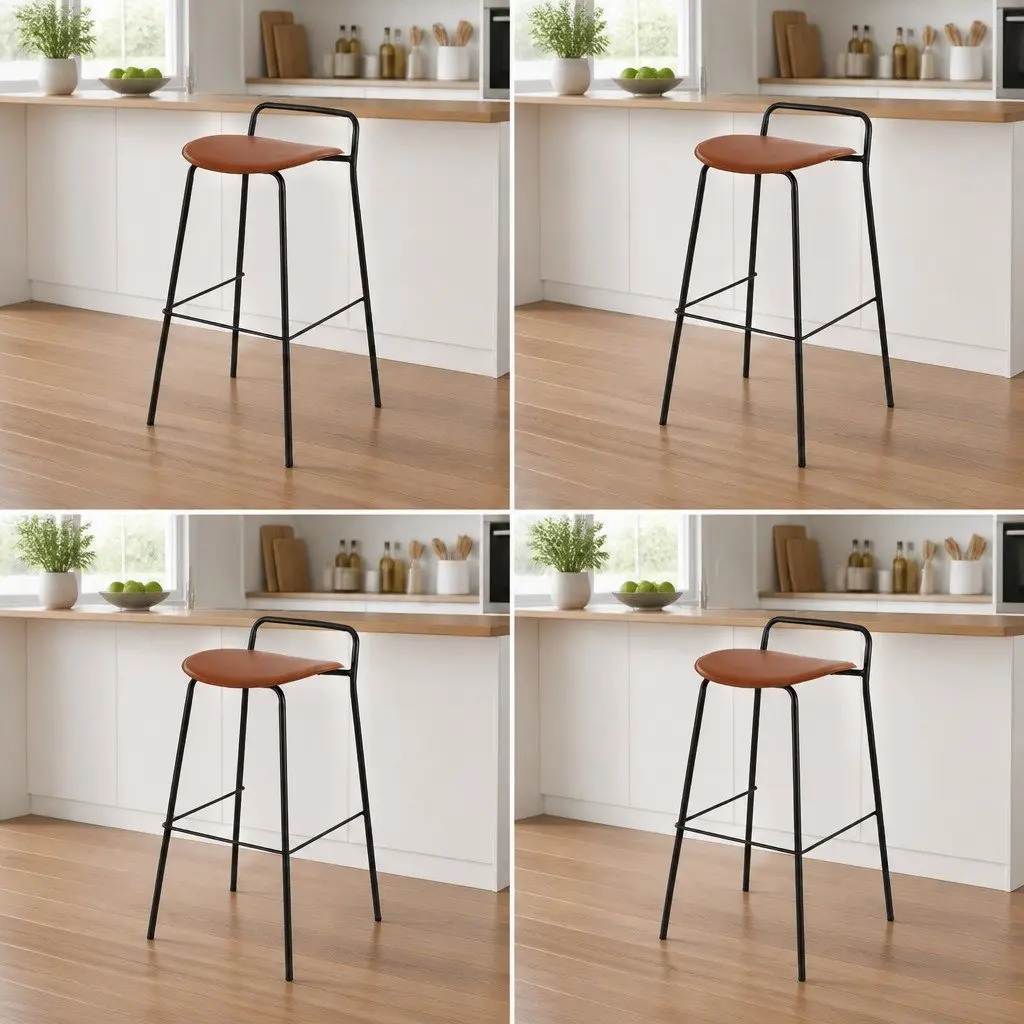Bar Stools Brown Cushioned 75cm Height Powder-coated Metal Frame Set of 4
