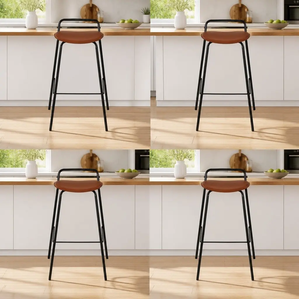 Bar Stools Brown Cushioned 75cm Height Powder-coated Metal Frame Set of 4