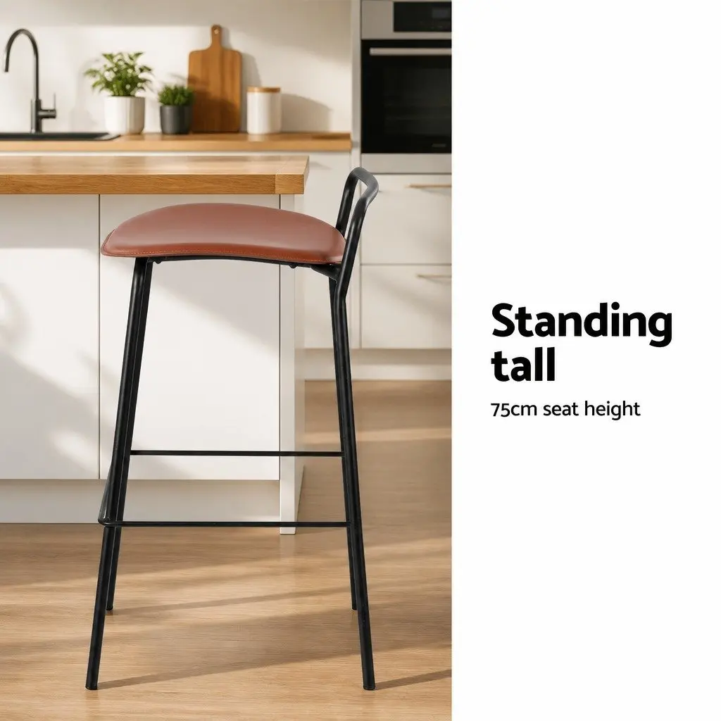 Bar Stools Brown Cushioned 75cm Height Powder-coated Metal Frame Set of 4
