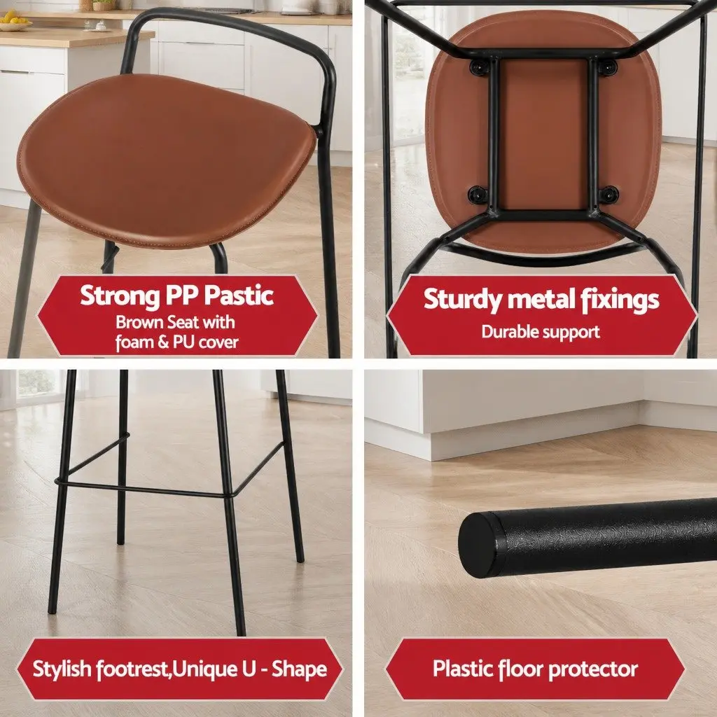 Bar Stools Brown Cushioned 75cm Height Powder-coated Metal Frame Set of 4