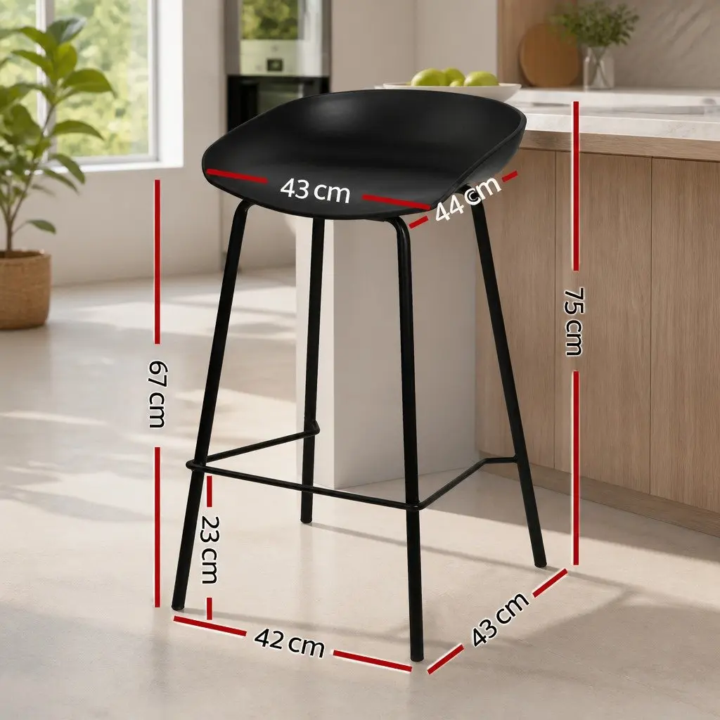 Bar Stools Set of 2 Minimalist Black Metal Frame PP Plastic Seat