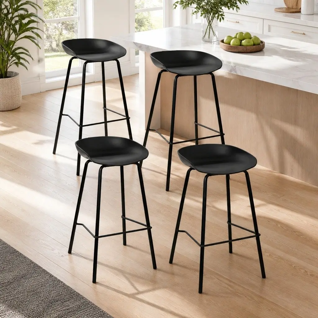 Bar Stools Black Metal Frame Counter Height PP Plastic Seat Set of 4