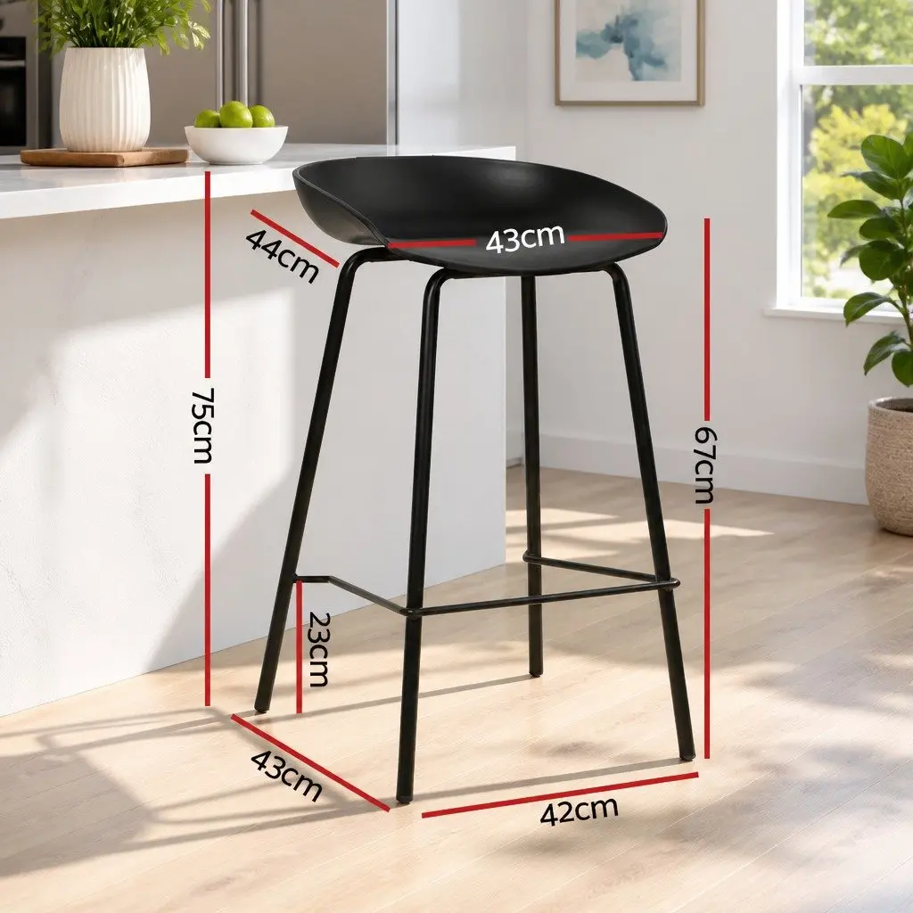 Bar Stools Black Metal Frame Counter Height PP Plastic Seat Set of 4