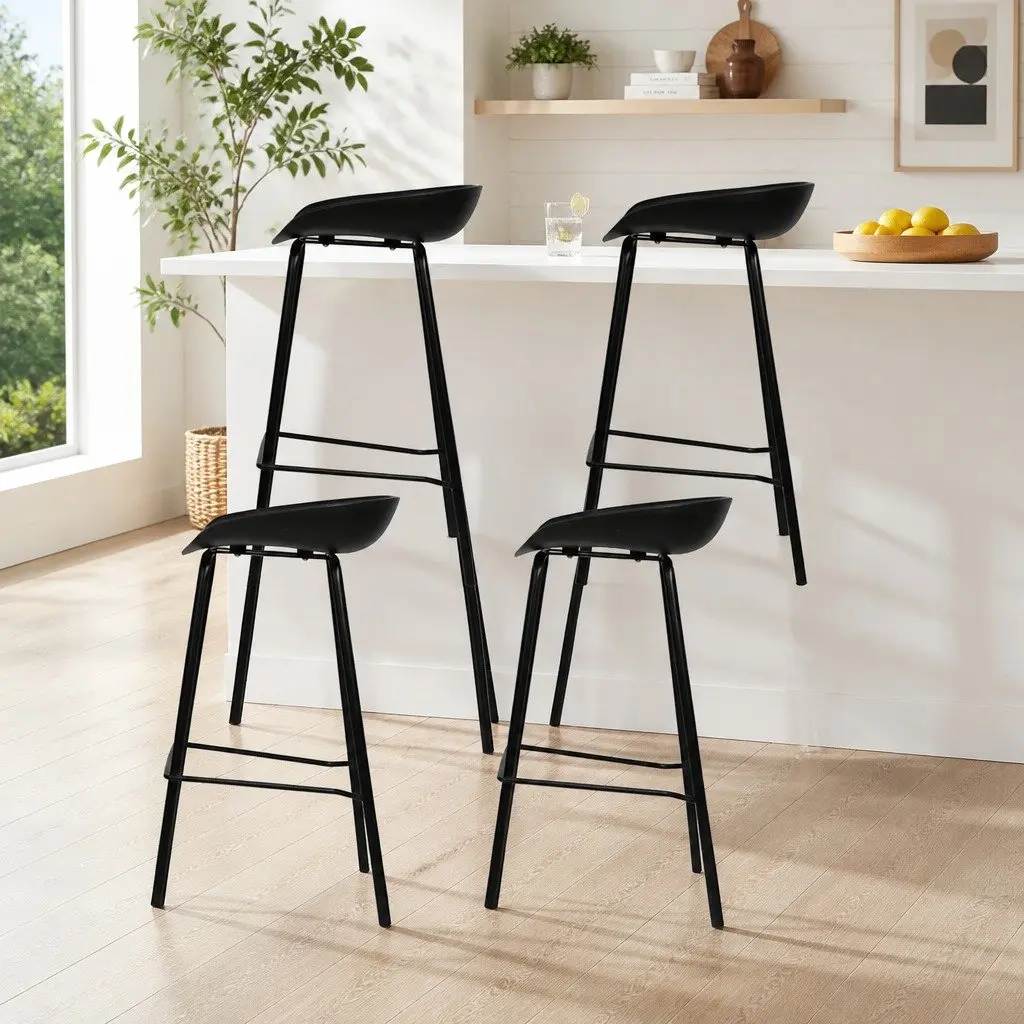 Bar Stools Black Metal Frame Counter Height PP Plastic Seat Set of 4