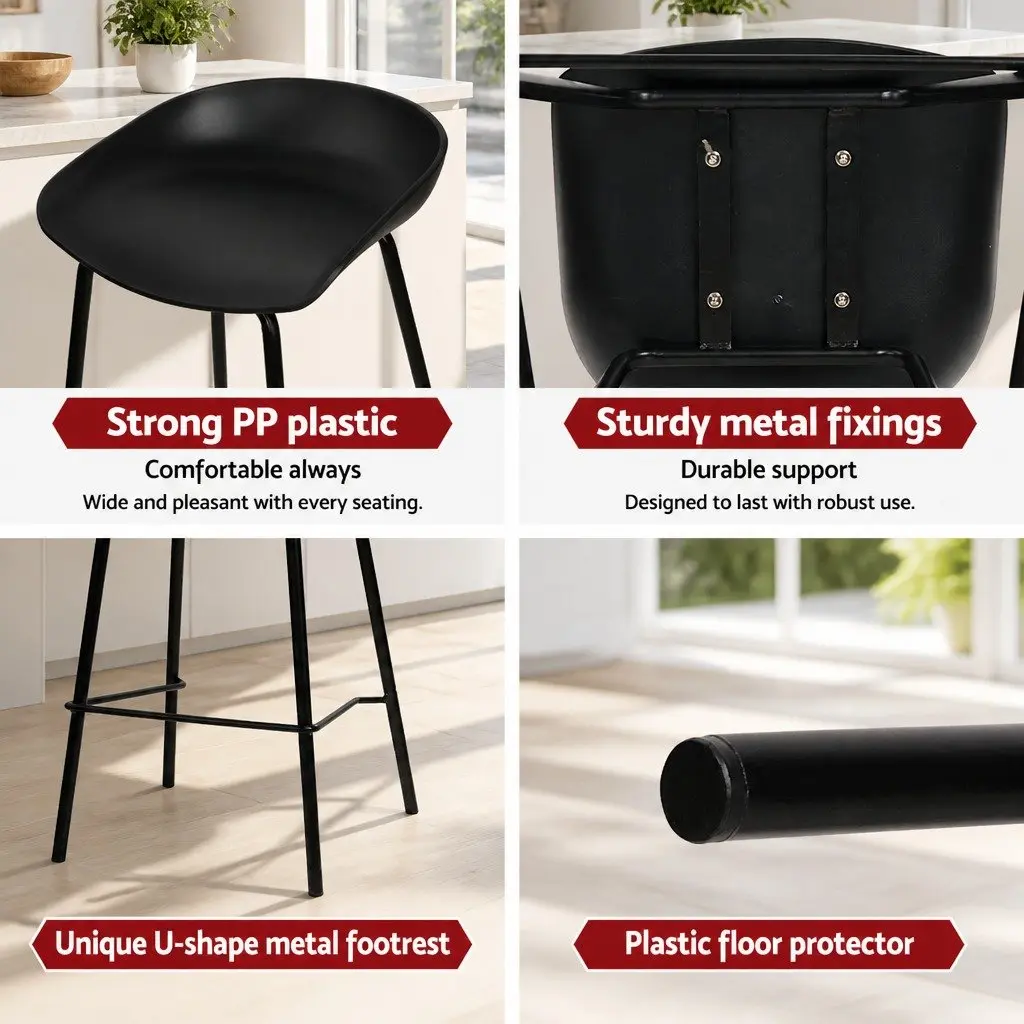 Bar Stools Black Metal Frame Counter Height PP Plastic Seat Set of 4
