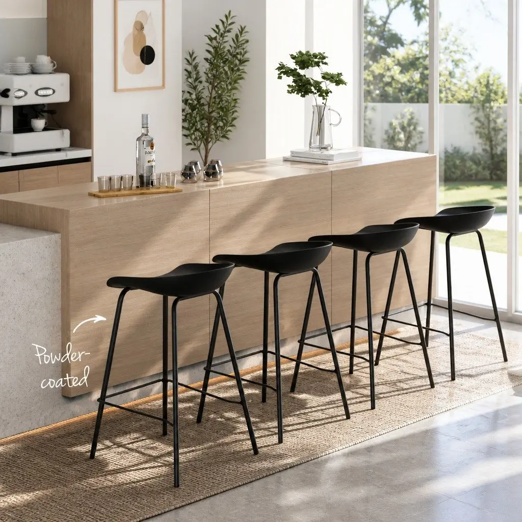 Bar Stools Black Metal Frame Counter Height PP Plastic Seat Set of 4