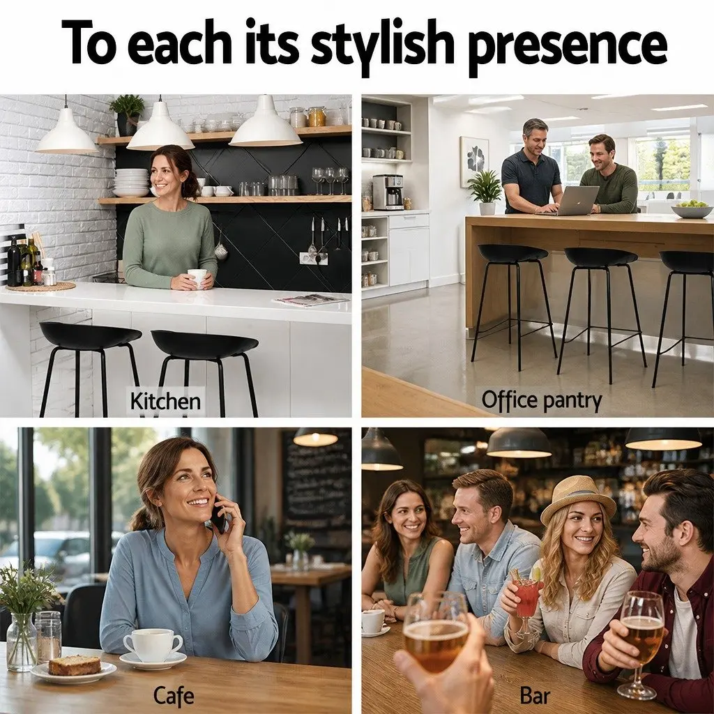 Bar Stools Black Metal Frame Counter Height PP Plastic Seat Set of 4