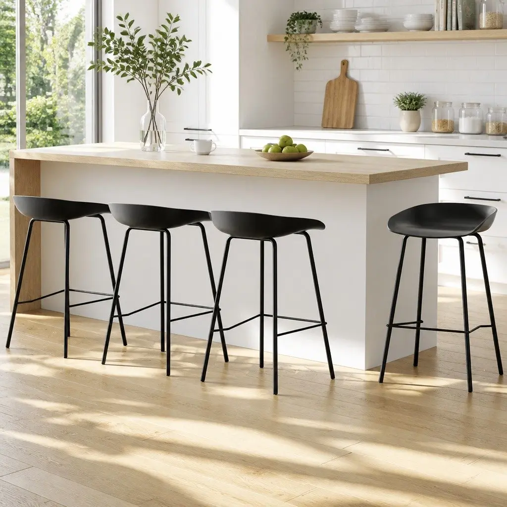 Bar Stools Black Metal Frame Counter Height PP Plastic Seat Set of 4