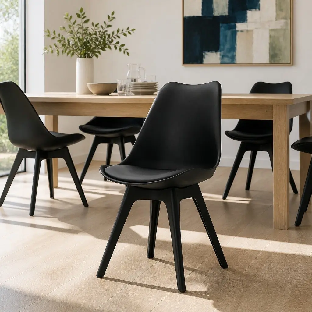Set of 4 Black Dining Chairs with Padded Seats