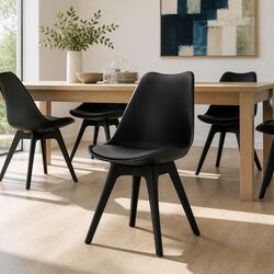 Set of 4 Black Dining Chairs with Padded Seats