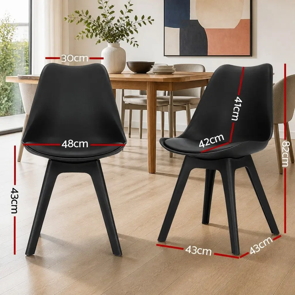 Set of 4 Black Dining Chairs with Padded Seats