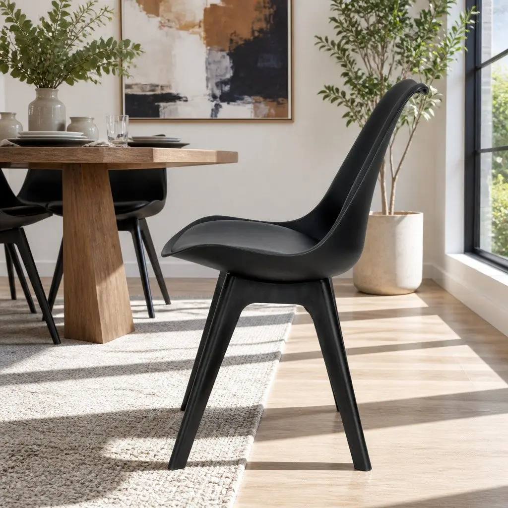 Set of 4 Black Dining Chairs with Padded Seats