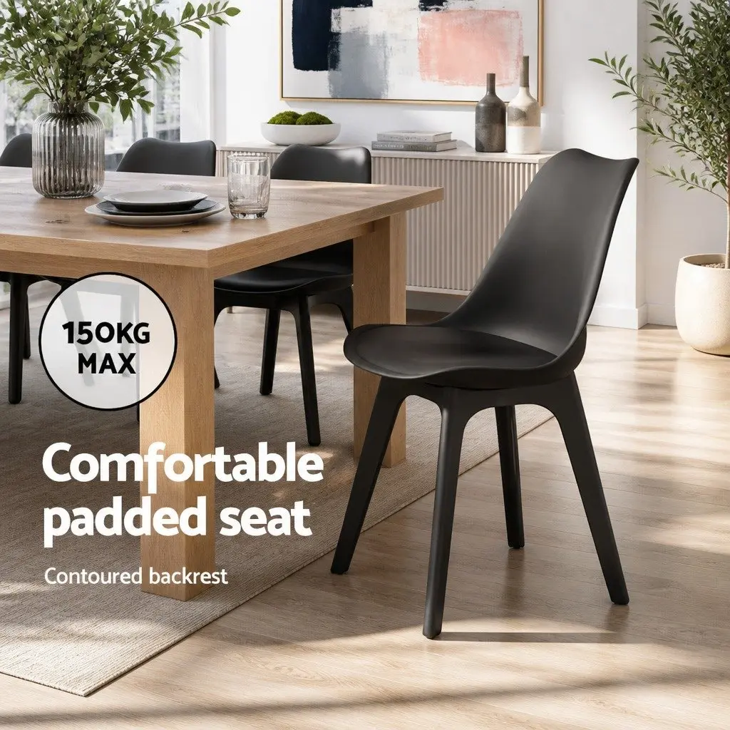 Set of 4 Black Dining Chairs with Padded Seats