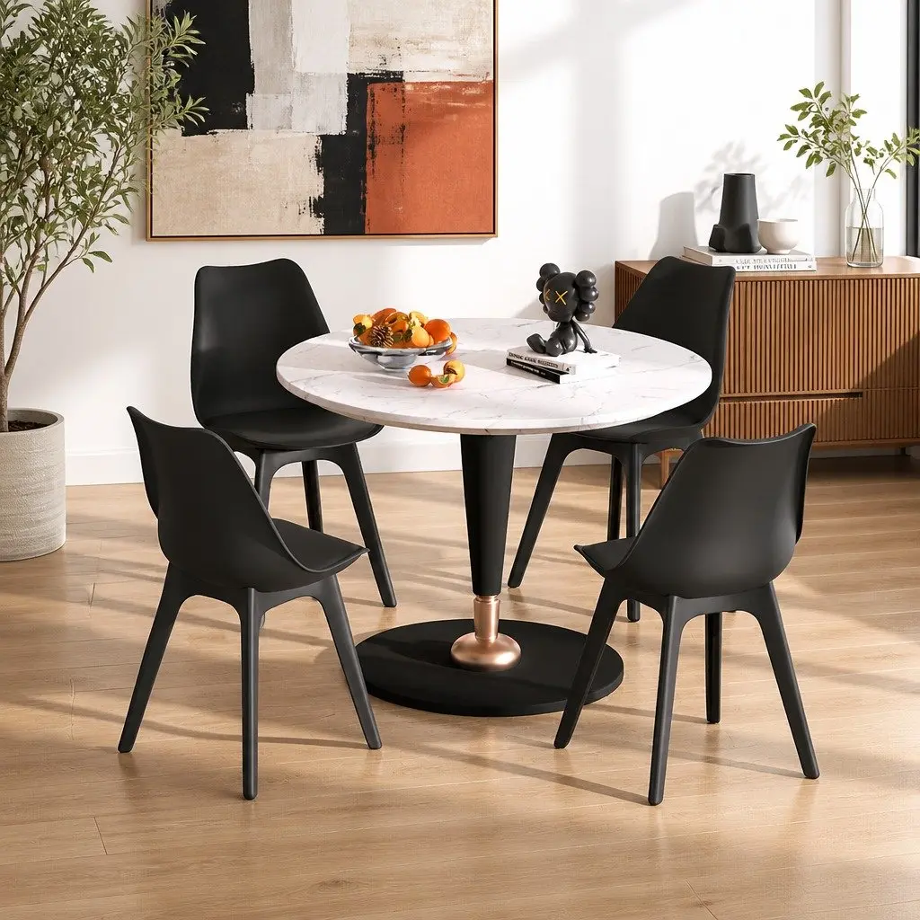 Set of 4 Black Dining Chairs with Padded Seats