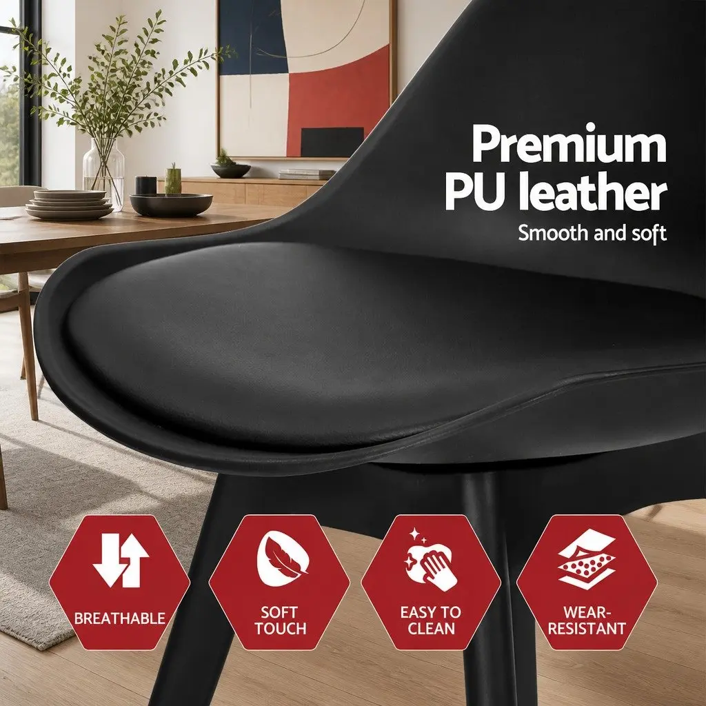 Set of 4 Black Dining Chairs with Padded Seats