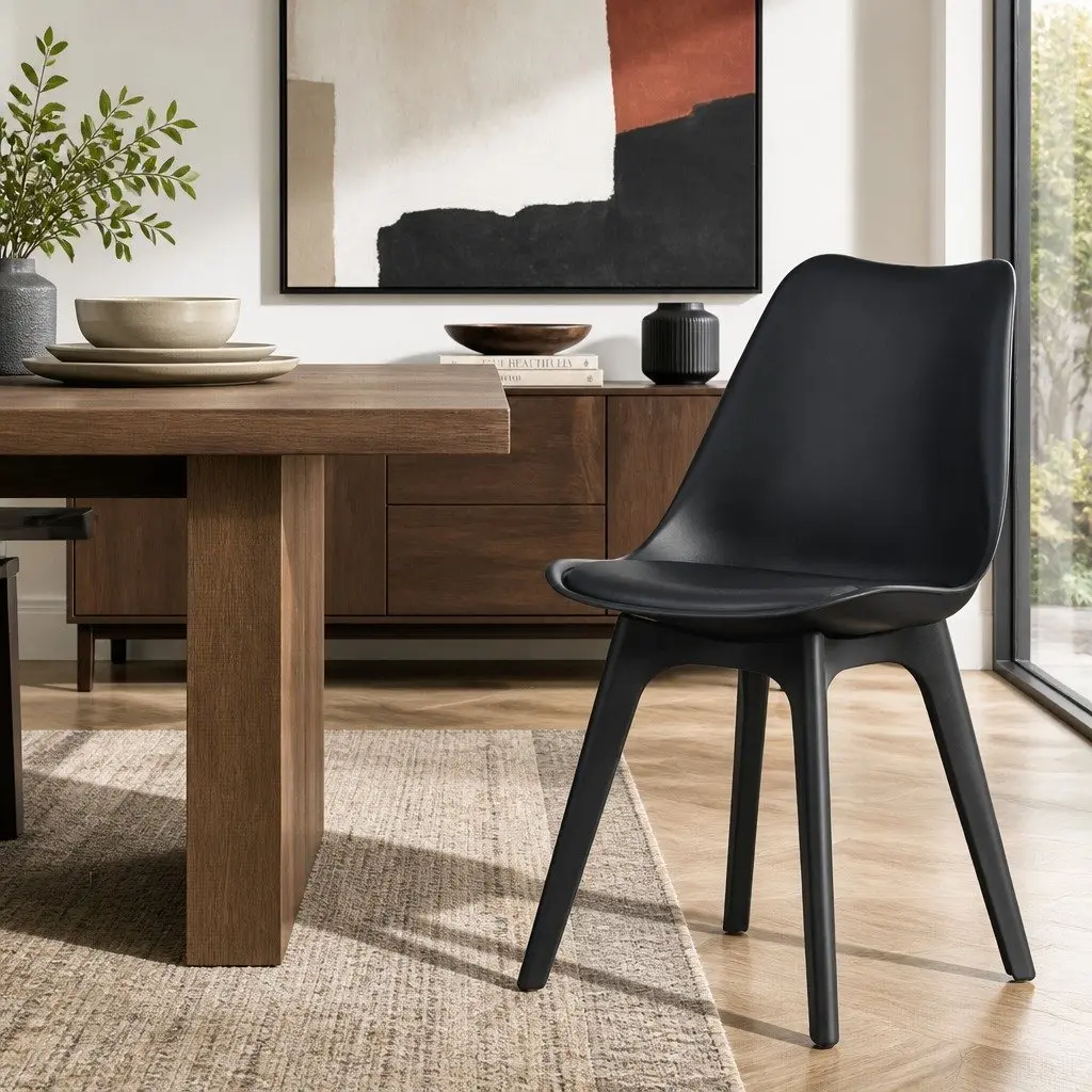 Set of 4 Black Dining Chairs with Padded Seats