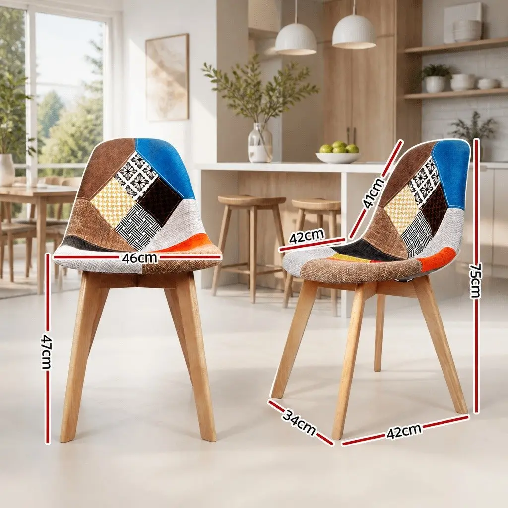 Set of 2 Retro Fabric Dining Chairs for Comfort