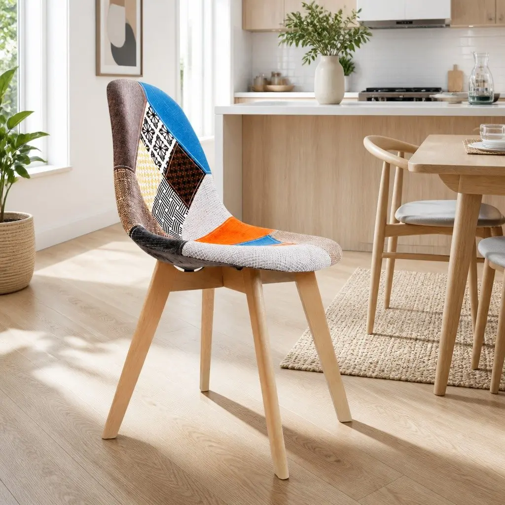 Set of 2 Retro Fabric Dining Chairs for Comfort