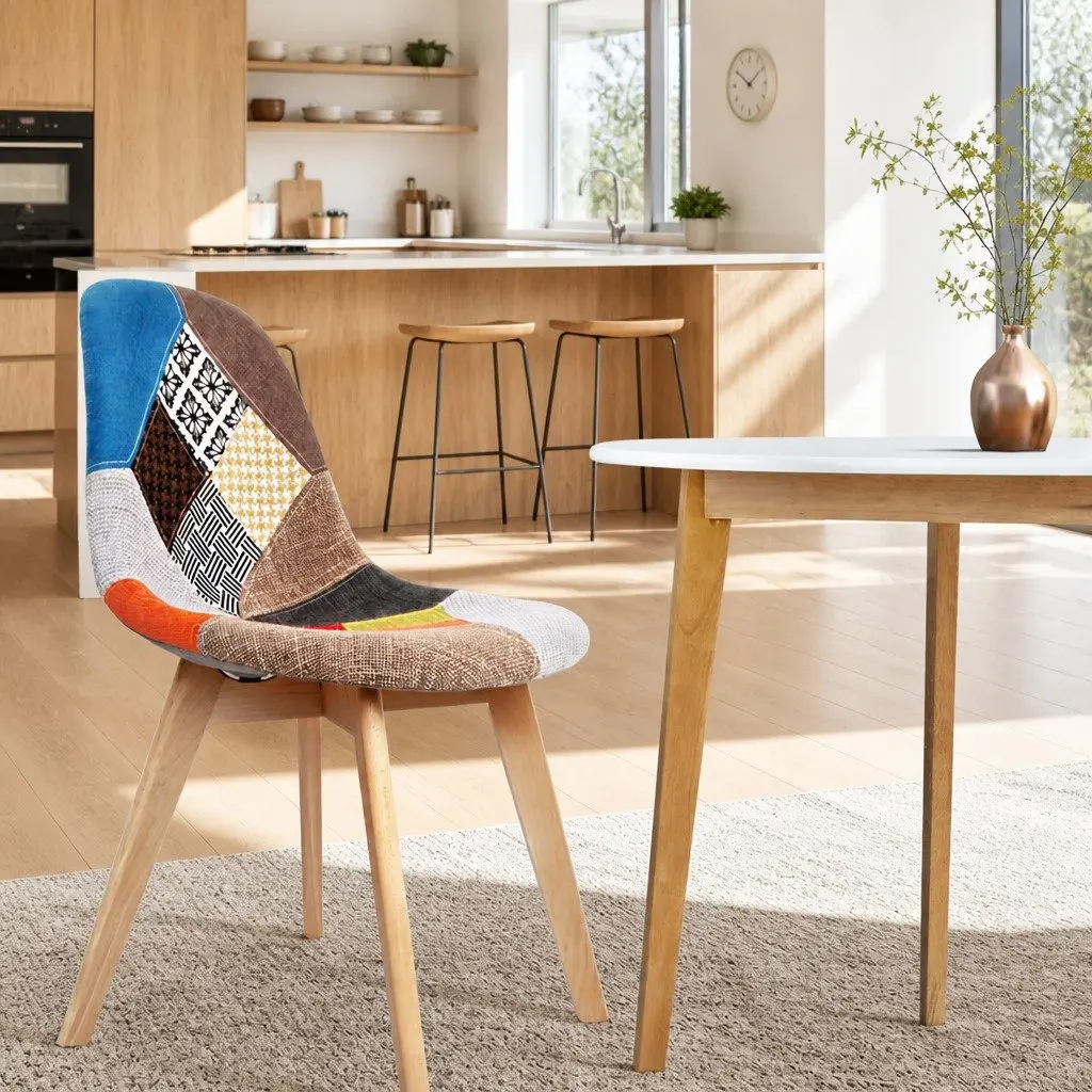 Set of 2 Retro Fabric Dining Chairs for Comfort