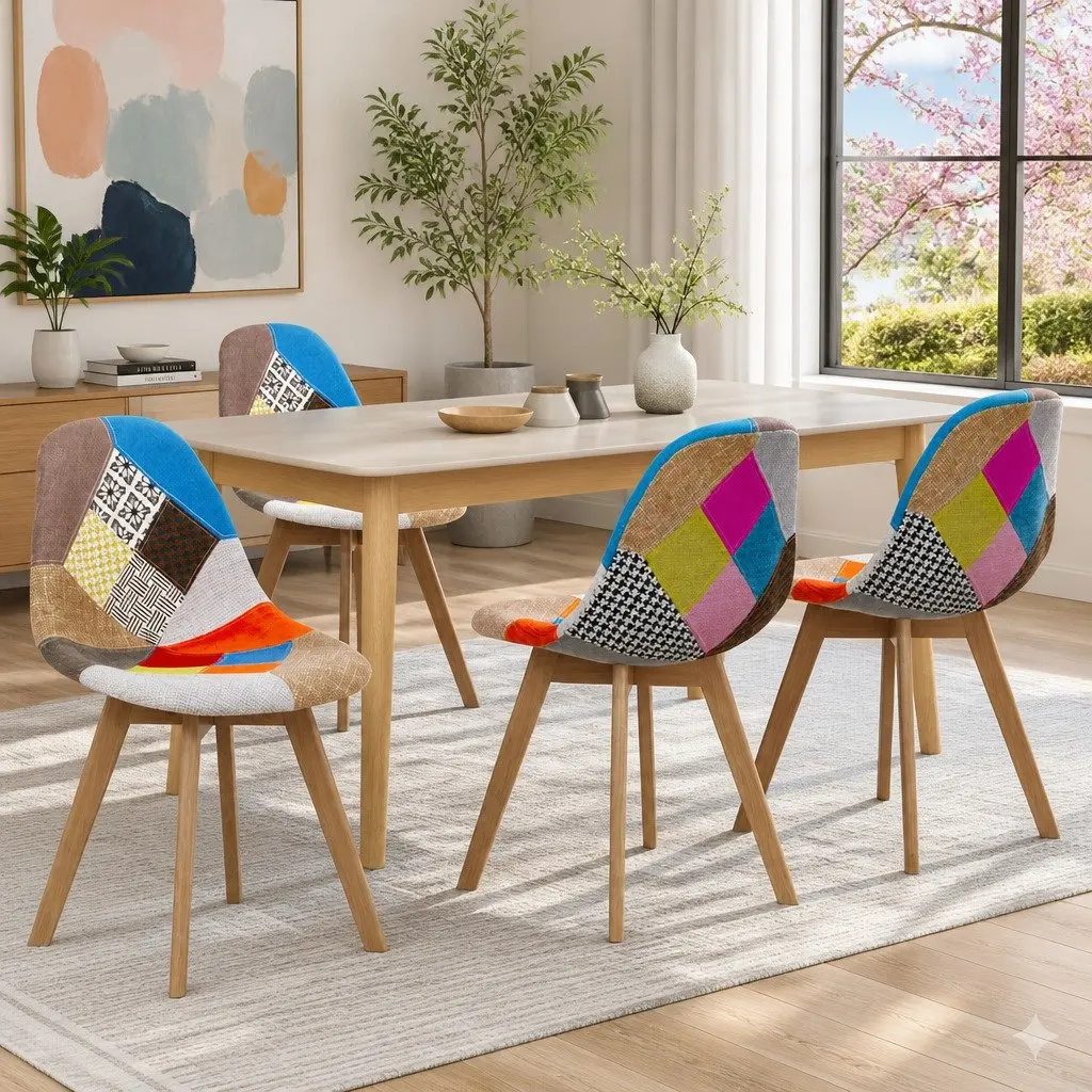 Dining Chairs Fabric Retro DSW Kitchen Seat Replica Eiffel Style Set of 4
