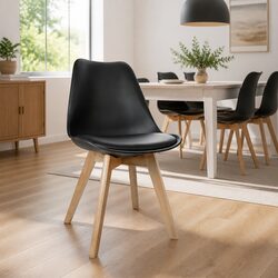 Set of 4 Cozy Black Dining Chairs with Wooden Legs