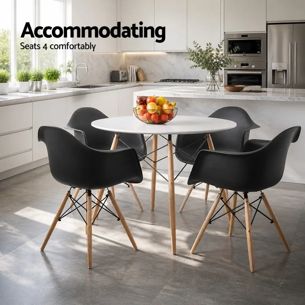White Round Dining Table 90cm for 4 with Beech Legs