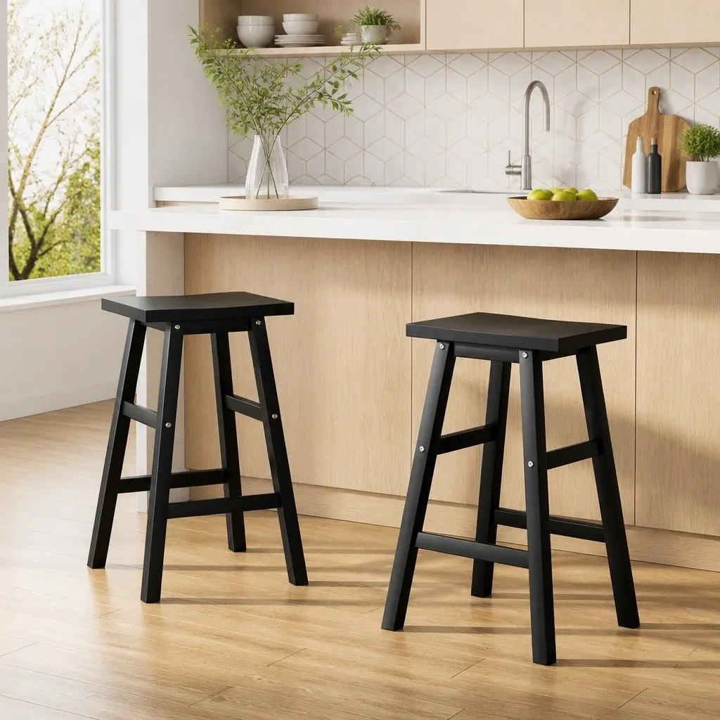 Black Wooden Bar Stools for Kitchen