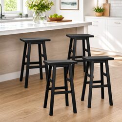 Set of 4 Wooden Bar Stools with Saddle Seat in Black