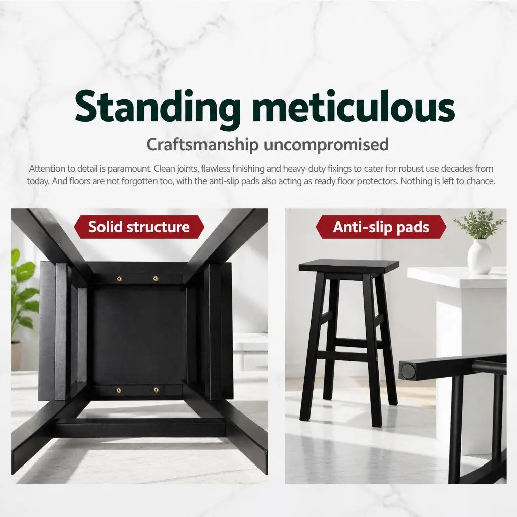 Bar Stools Wooden Saddle Seat Black 4 Piece Set