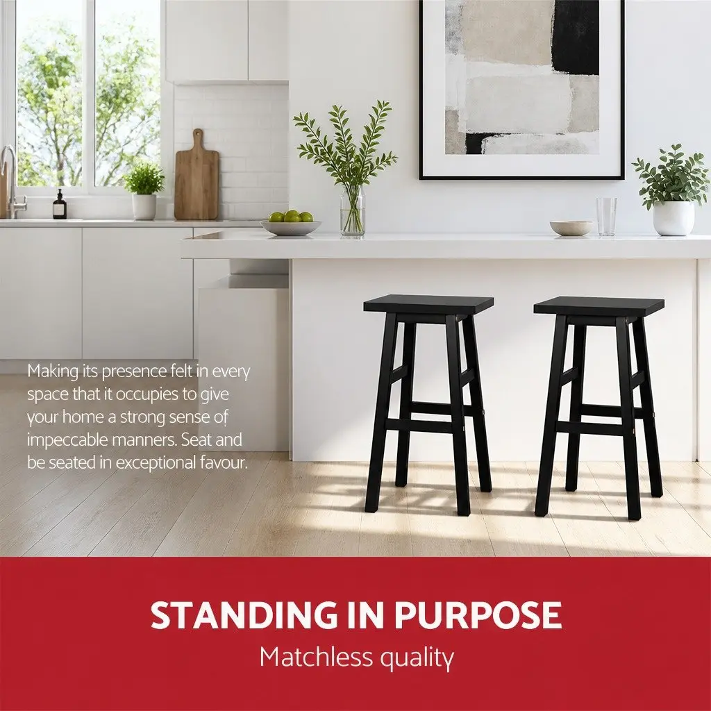 Bar Stools Wooden Saddle Seat Black 4 Piece Set